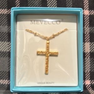 MEVECCO YELLOW GOLD FILLED CROSS NECKLACE WITH CHAIN NWT
